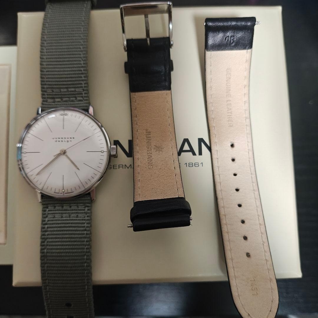JUNGHANS Max Bill 36mm Hand Winding White Dial Germany Leather Strap Watch
