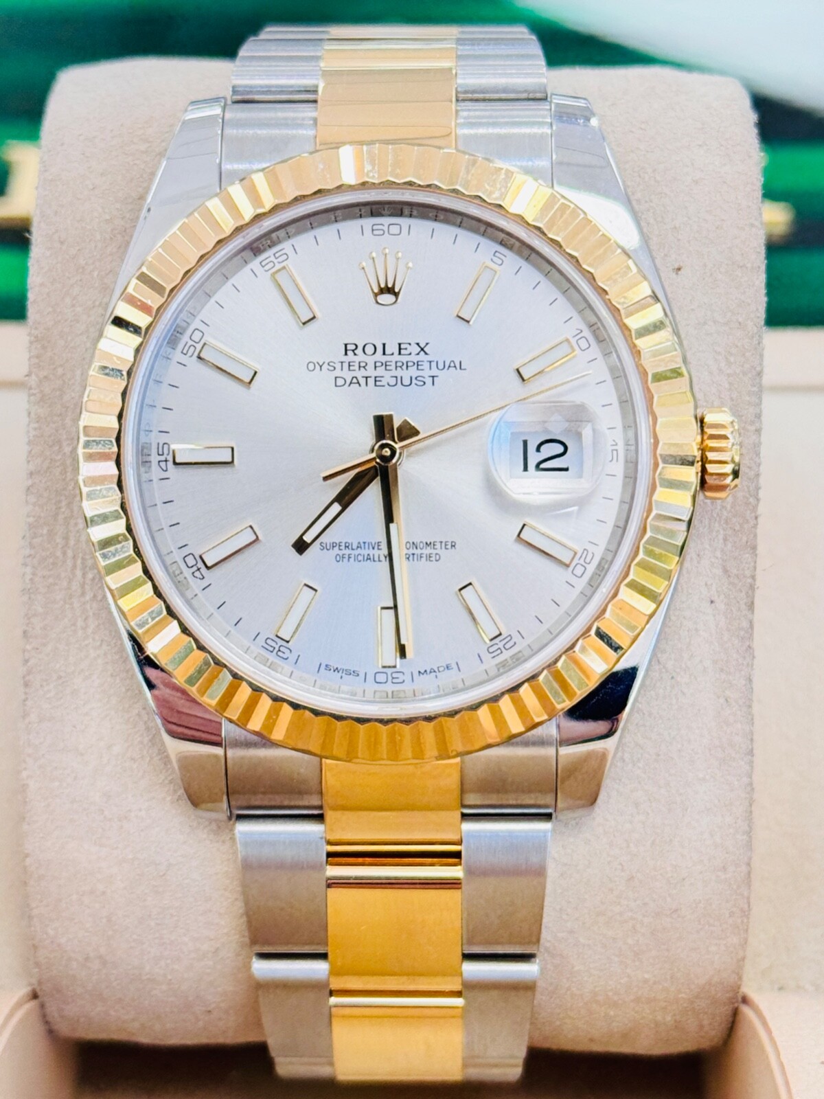 Rolex Datejust 126333 Silver Stick Dial 18k Yellow Gold Steel Oyster Band Watch