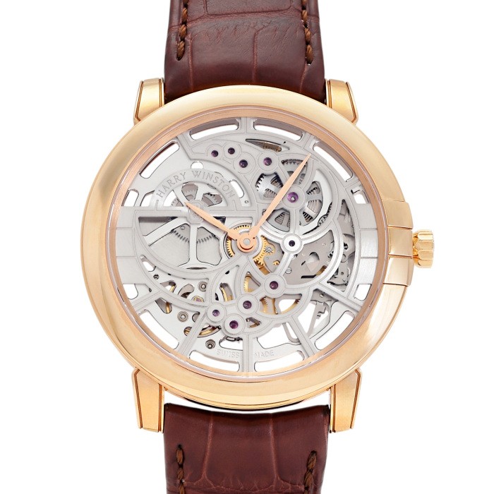 Harry Winston Midnight MIDAHM42RR001 Rose Gold Leather 42.0mm Automatic #YKW162