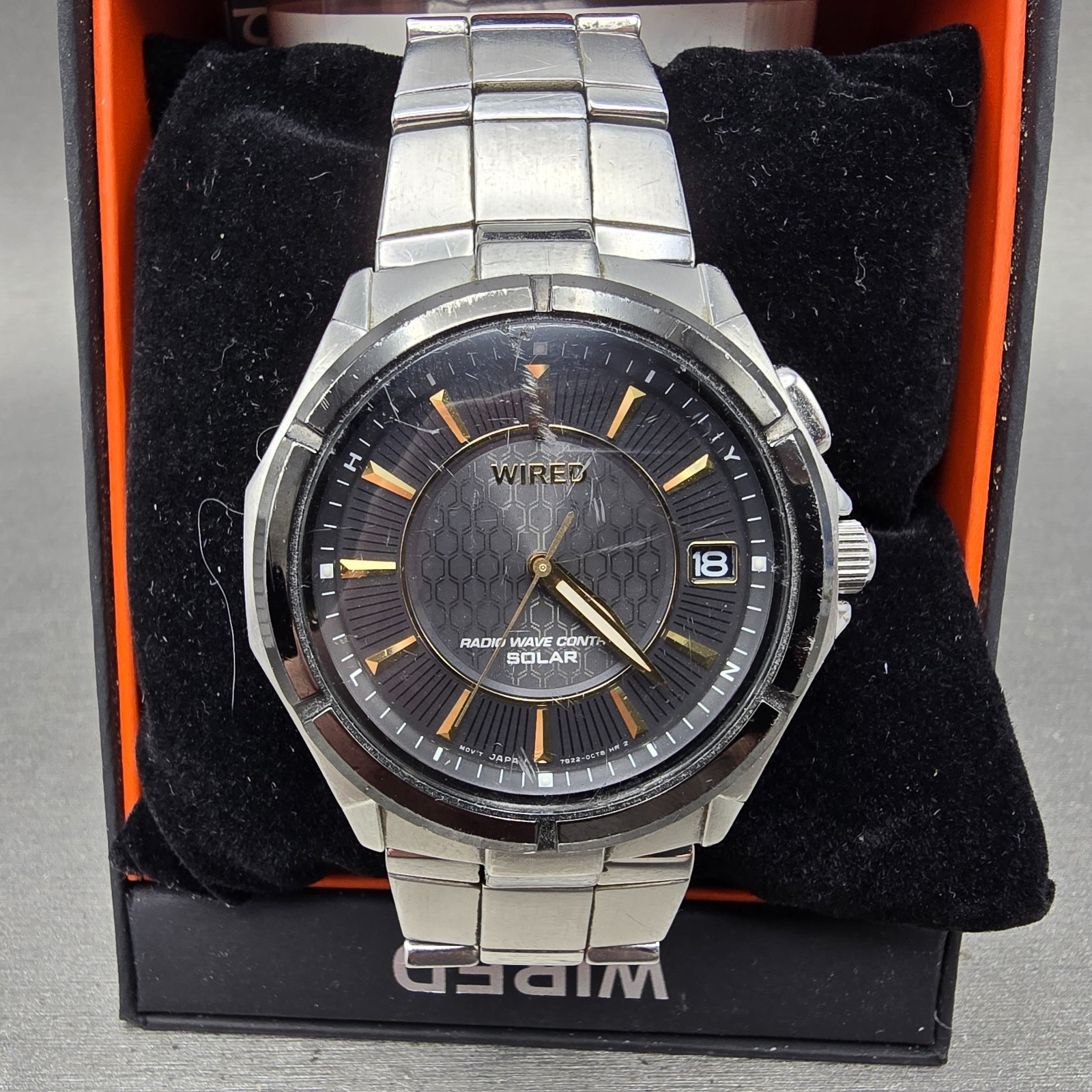Seiko Wired Solar Watch Men 39mm Black Dial Steel Atomic Date 7B22-0BM1 Runs
