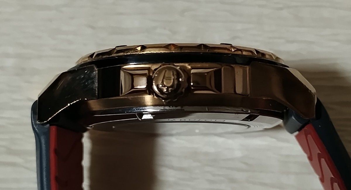 Working Bulova Marine Star Automatic 21 Jewels Rose Gold Navy Open Heart 98A227