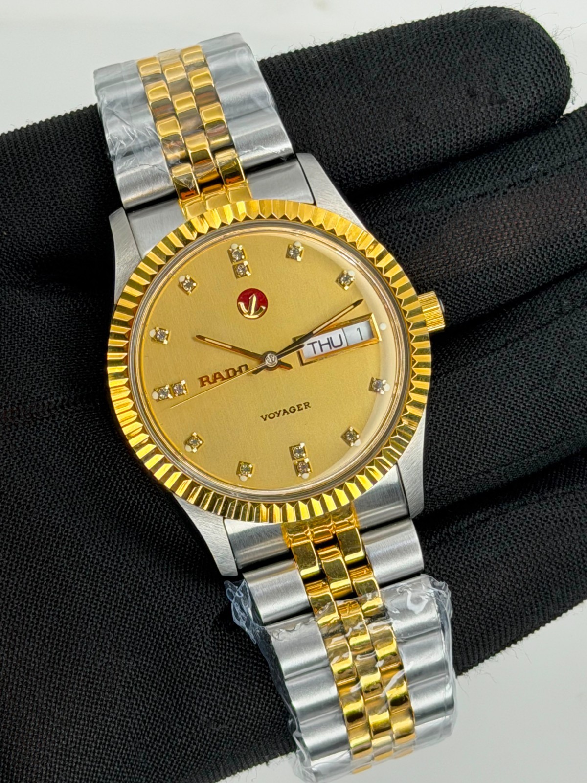 Rare RADO Voyager Automatic Full Gold Diamond Index Watch Men Vintage Swiss Made
