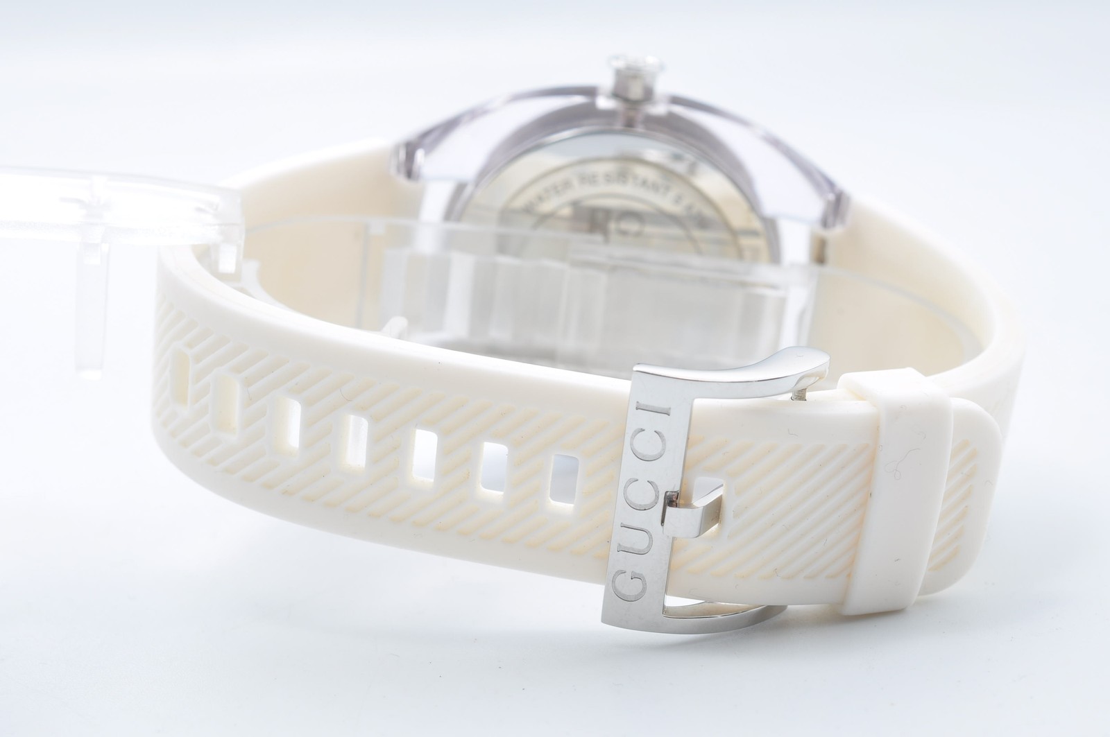 GUCCI 137.1 SYNC Quartz WatchTransparent Resin Men’s White Rubber Auth w-1051
