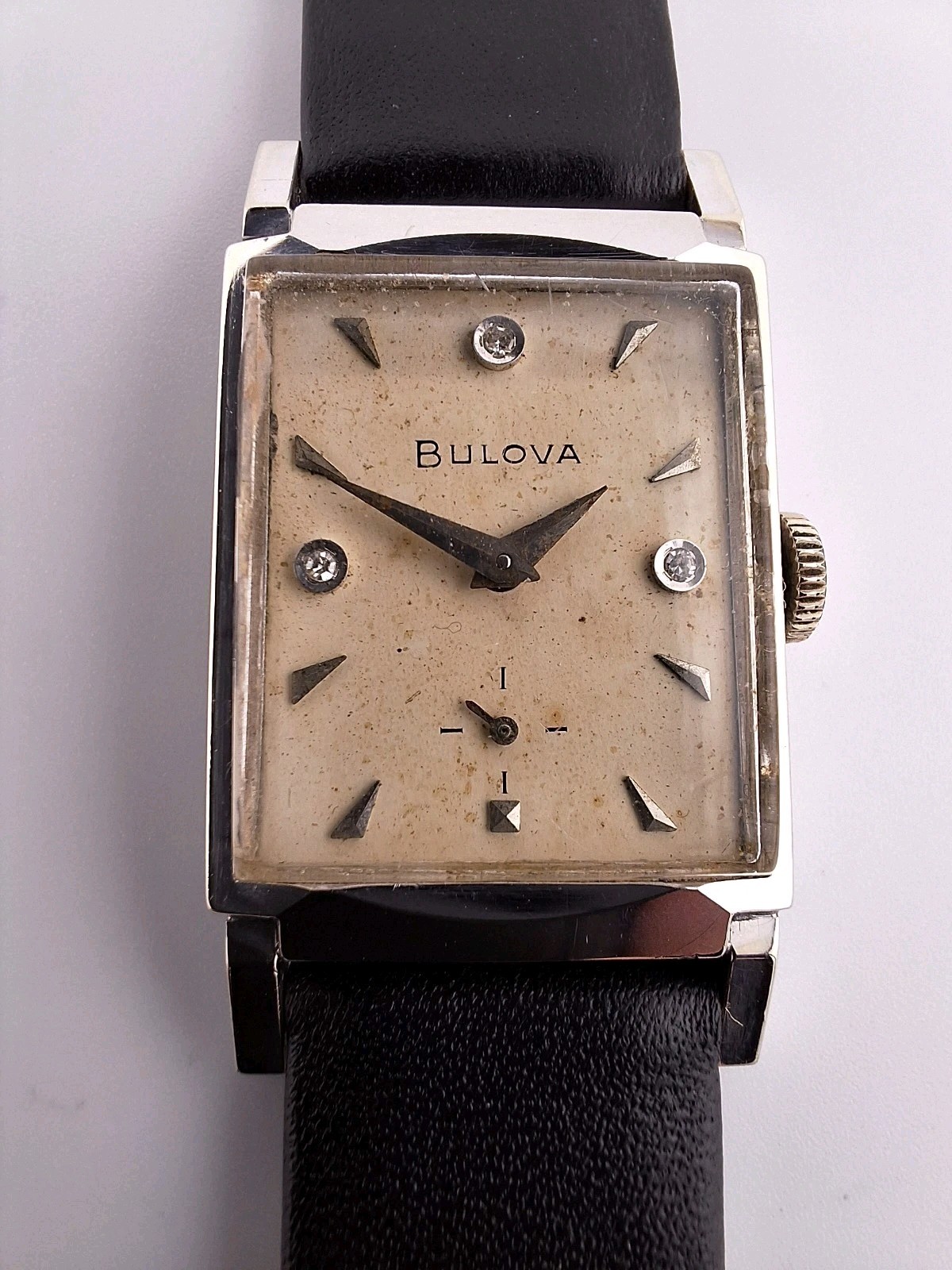 Mens Bulova 21j 1957 White Diamond Beau Brummell Vintage L7 Antique Runs Deco