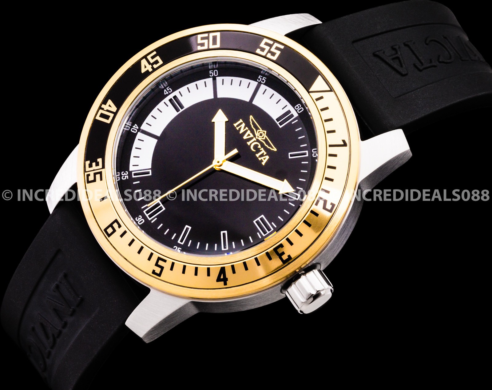 Invicta Men SPECIALTY 18K GOLD SILVER BLACK Dial Strap Stylish Fashion Watch