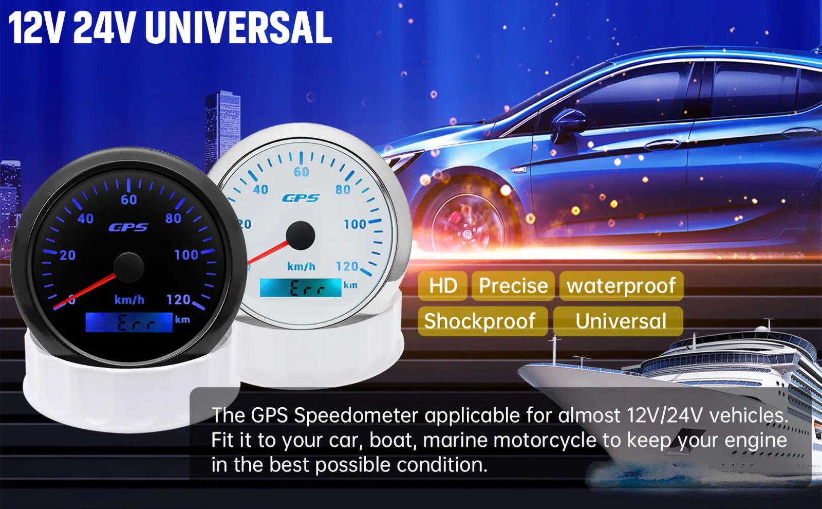 A 85MM GPS Speedometer For Motorcycle Marine Boat 30~200 Kmh Boat Car Truck Spee