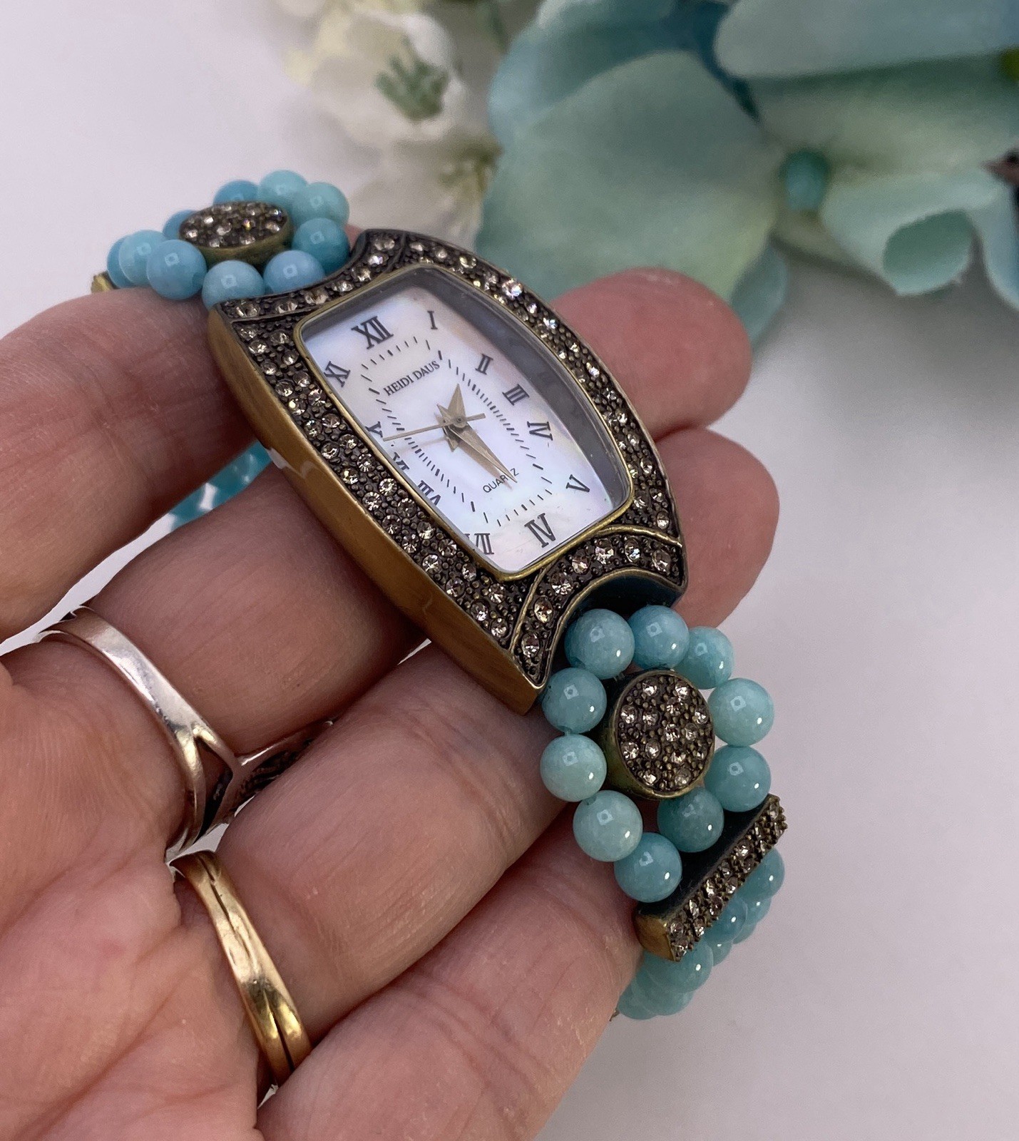 Heidi Daus Quartz Watch RUNS! Semiprecious Stones Bronze Tone 6.5 To 7.5 In RARE