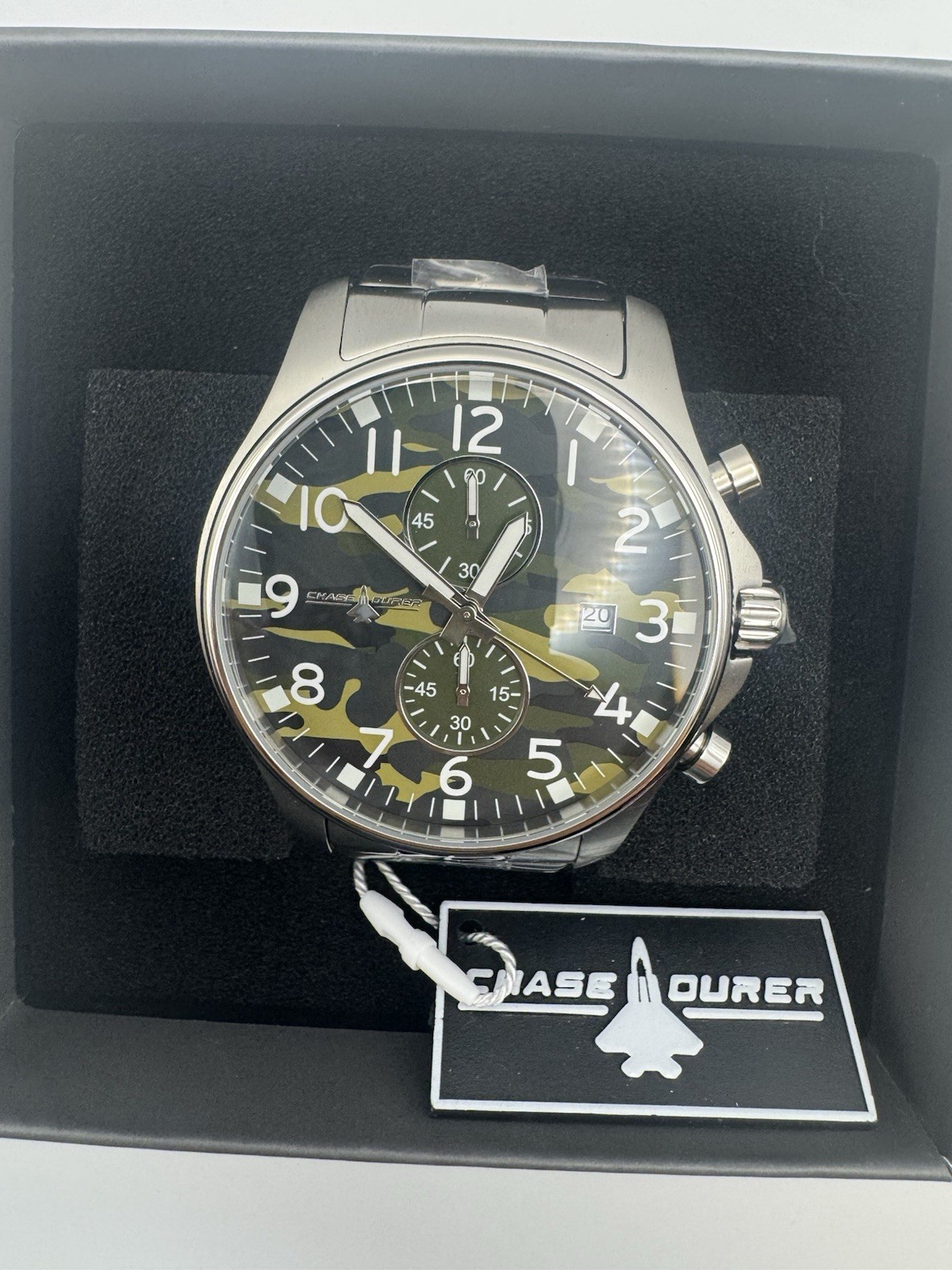 Chase-Durer Camo Chronograph Quartz Camo Dial 44mm 100m Steel Watch w/ Box