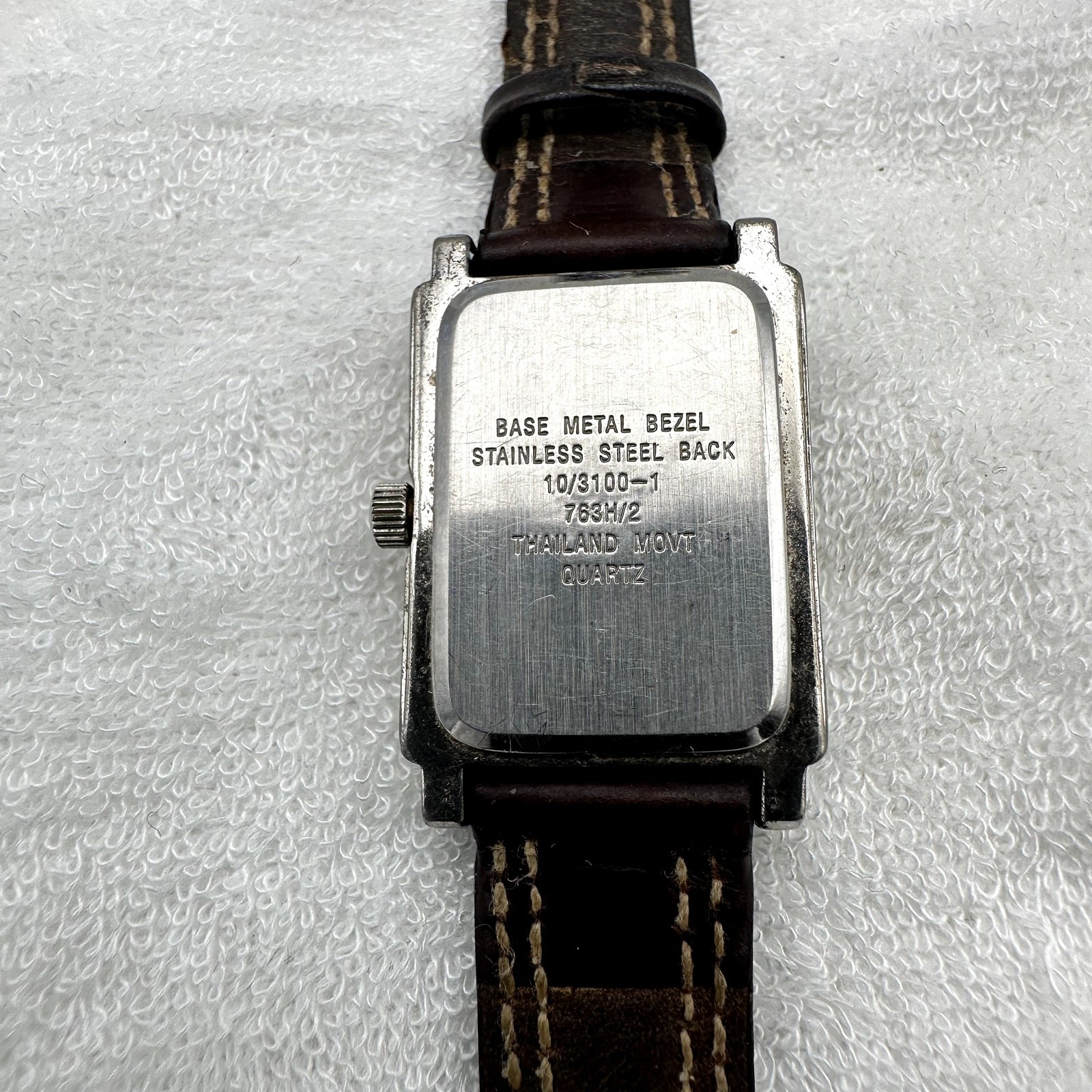 Anne Klein II Rectangular Silver Dial Brown Leather Quartz Watch