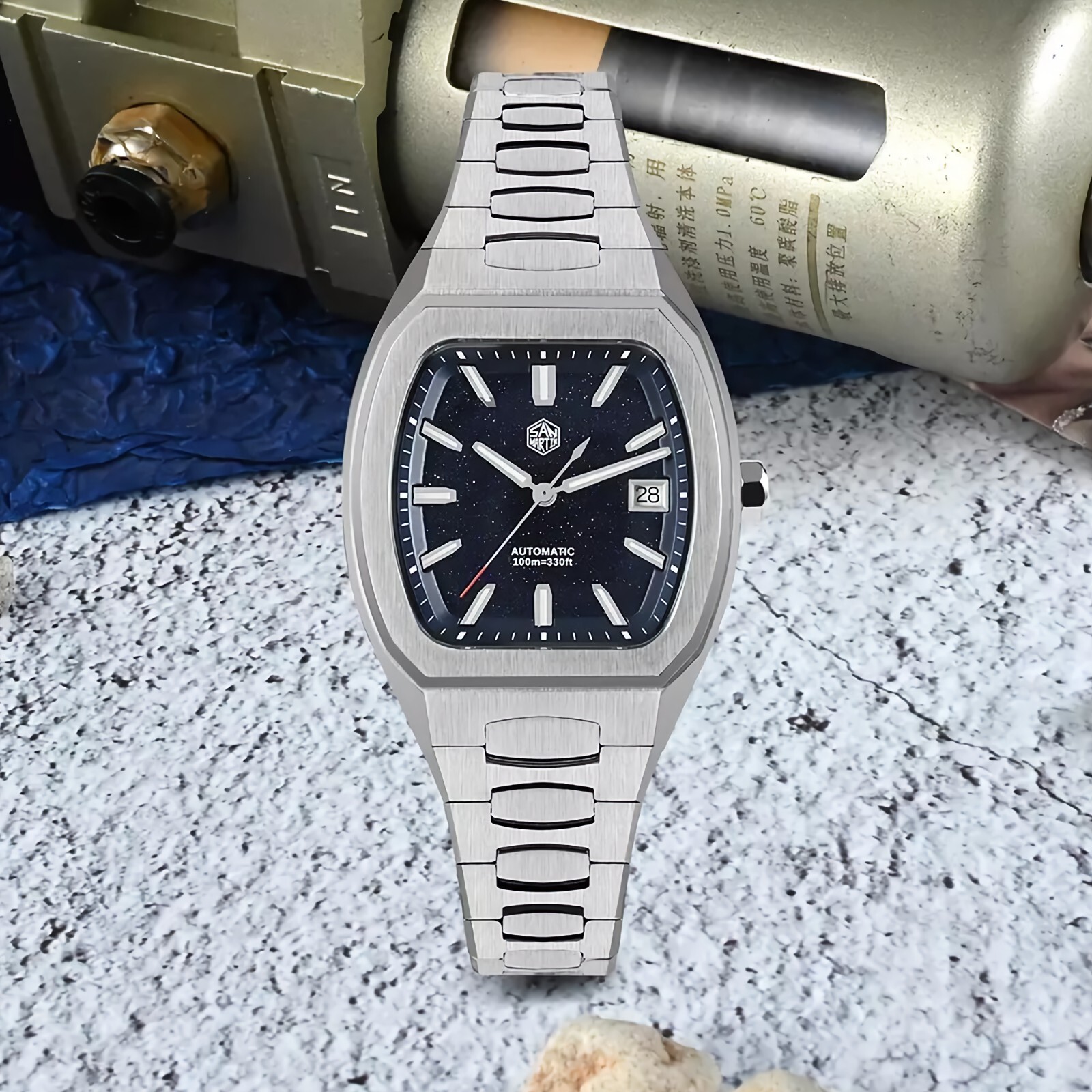 SAN MARTIN SN0145-G Automatic Stainless Steel 39.5mm Barrel Shape Case Men Watch