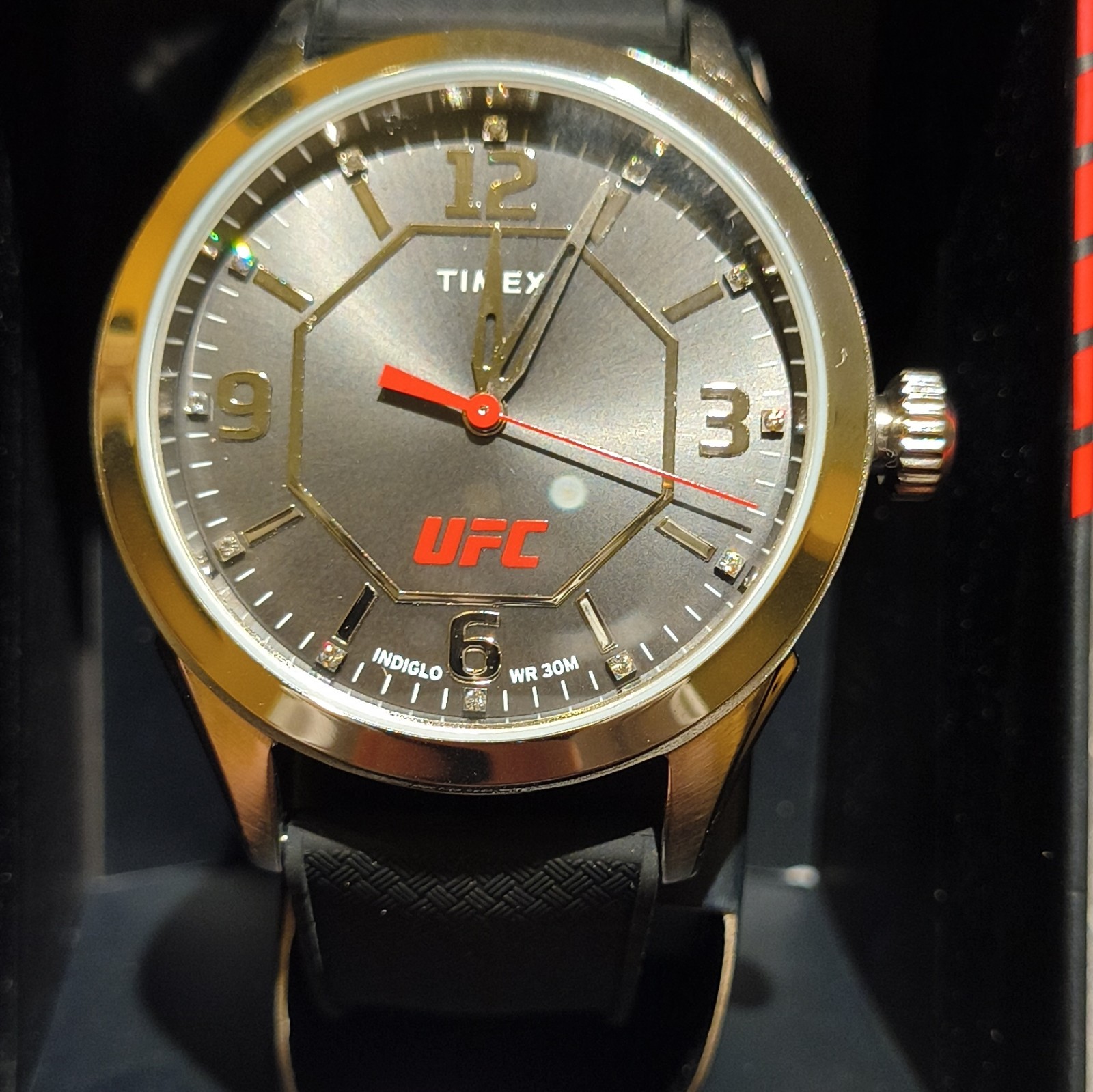 Timex UFC Men’s 45mm Analog Quartz Watch Indiglo Black Silicone Strap WR30m