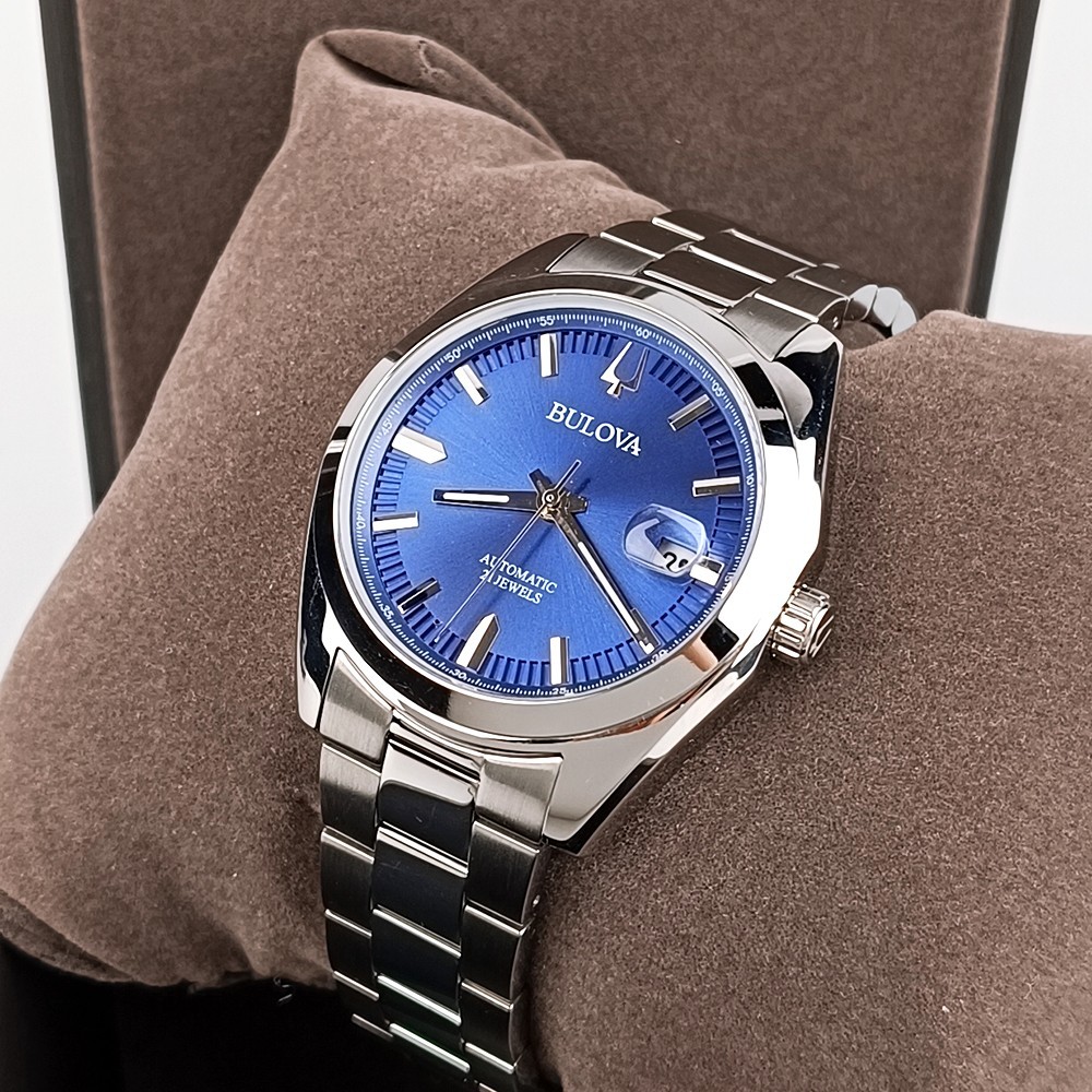 Men’s Bulova Classic Surveyor 96B436 Blue Dial Stainless Steel Automatic Watch