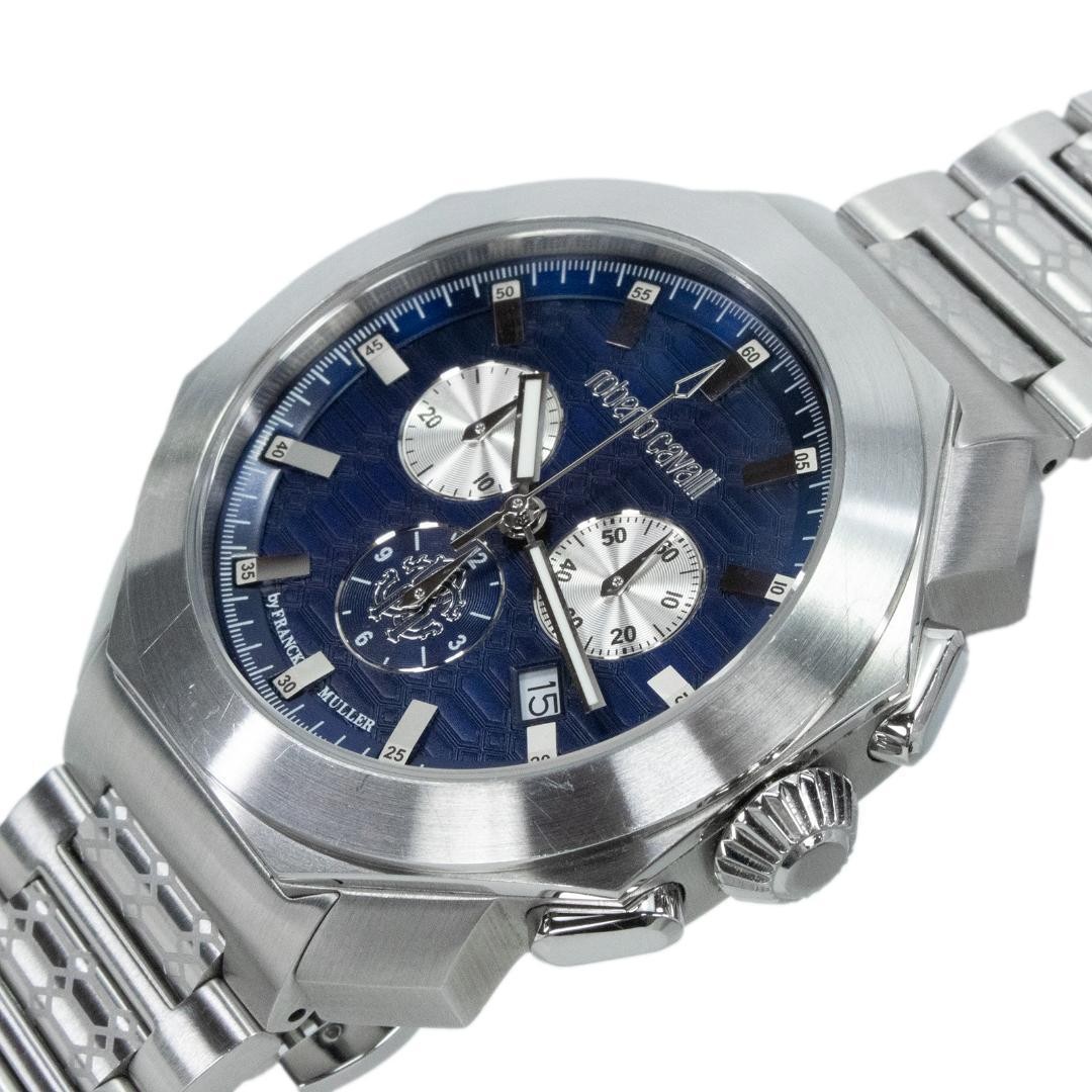 Roberto Cavalli Men’s Quartz Chronograph Watch Silver Navy Blue Japan 0711973