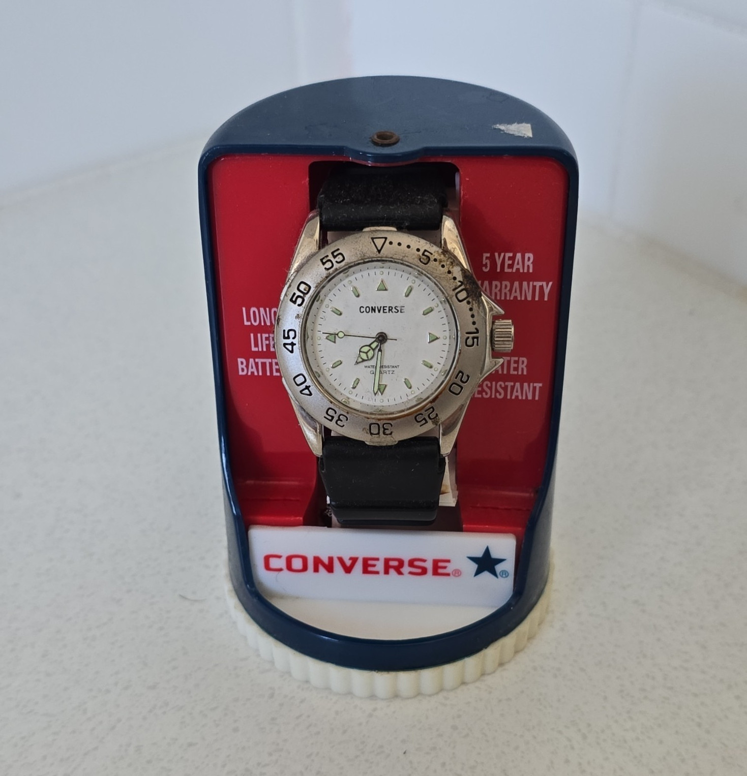 Converse Quartz Analog Water-Resistant White Dial Black Rubber Strap w/ Box