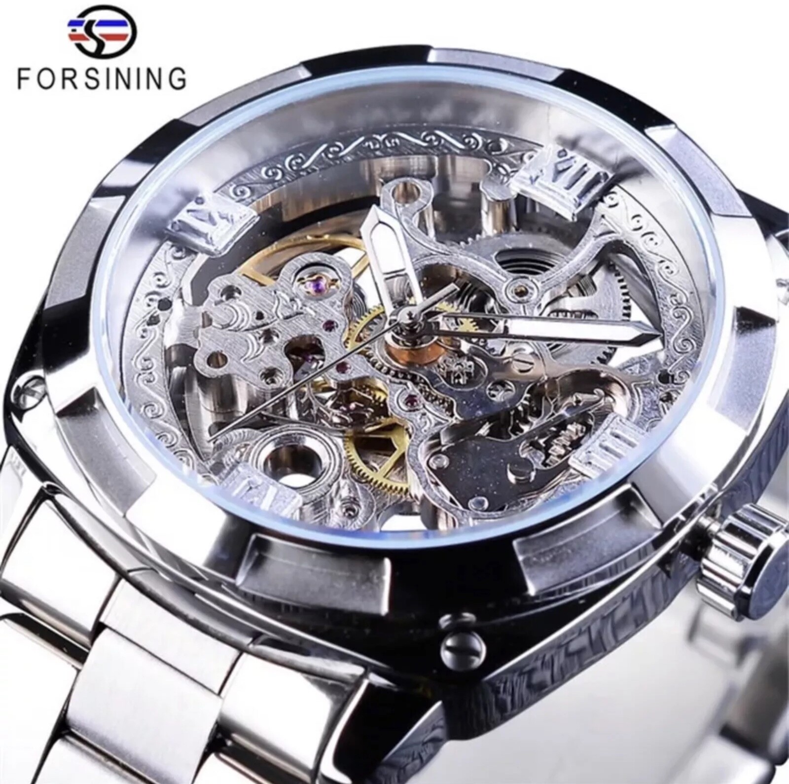 Forsining mens automatic skeleton style watch with band style and color options