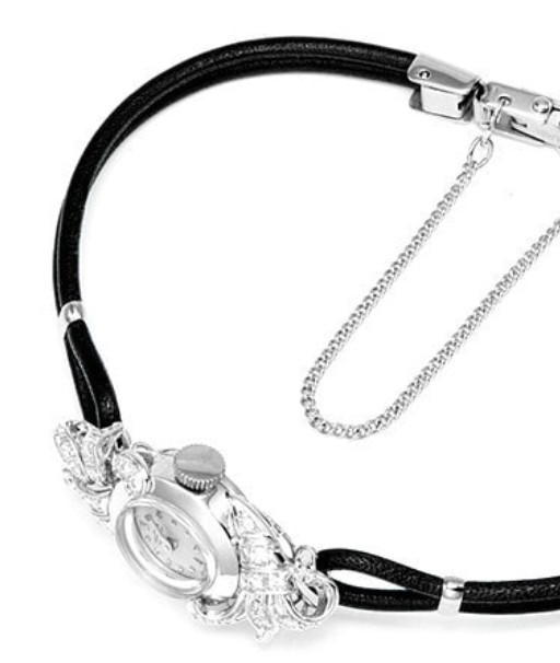 Vulcain Diamond Watch Women’s Timepiece Silver Black Round Loop strap SS