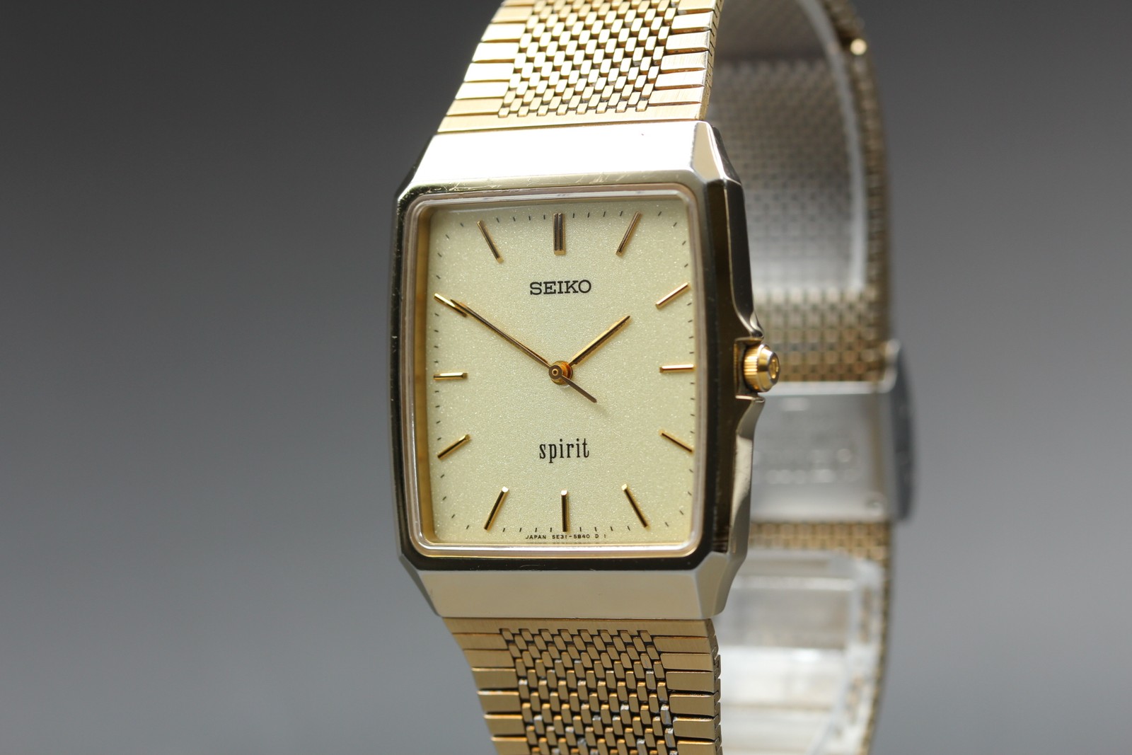 [EXC+5] Seiko Spirit 5E31-5A60 29mm Gold Square Tank Mens Watch From JAPAN