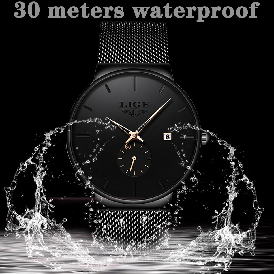 Ultra-thin Men Quartz Watch Stainless Steel Date Waterproof Casual Wristwatch
