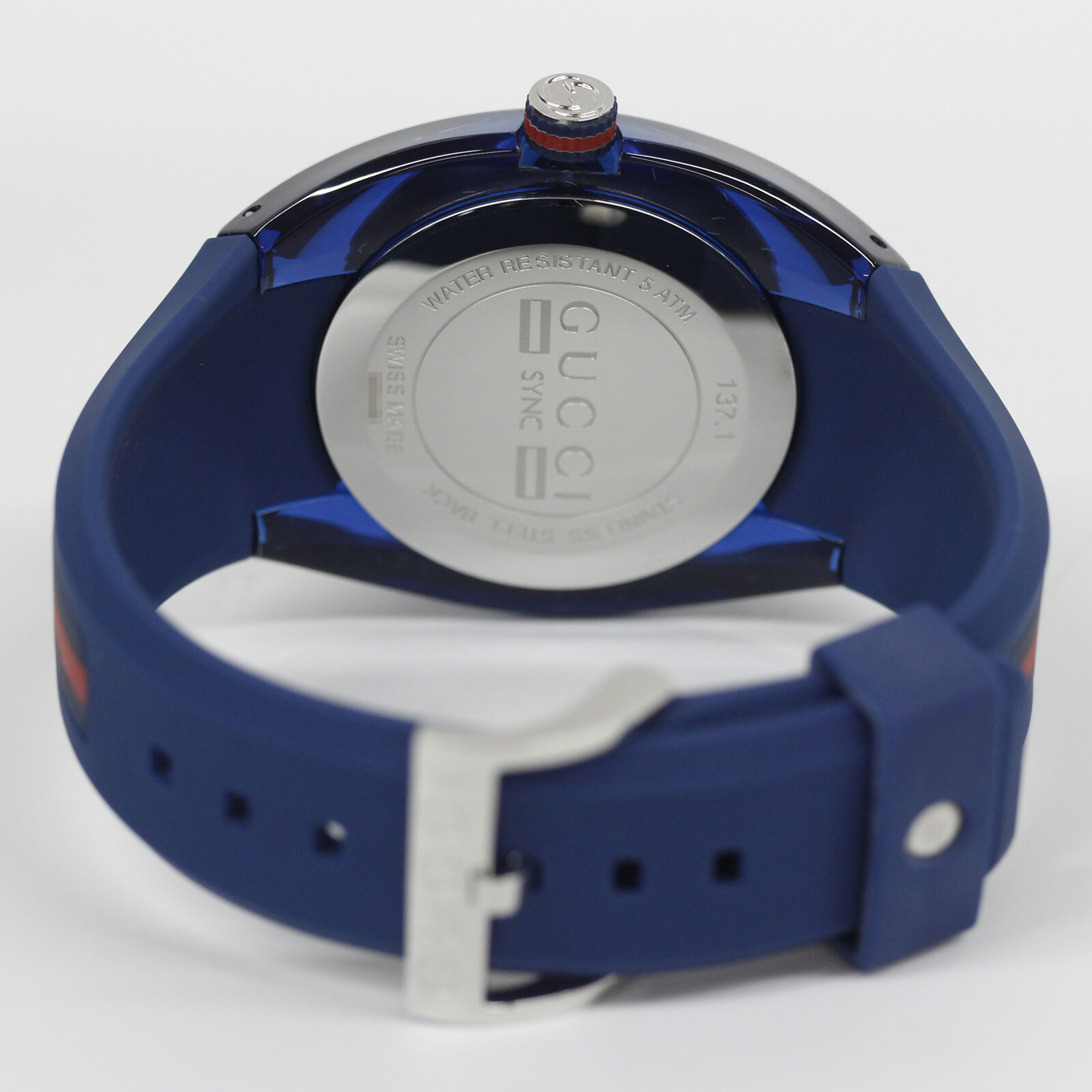 GUCCI SYNC YA137104A Analog Quartz Sapphire Crystal Blue Blue