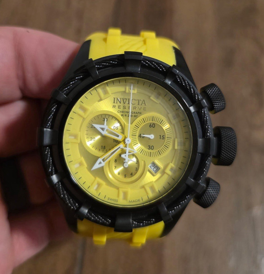 Invicta Reserve Bolt Men’s Quartz Chronograph 53mm Yellow Dial Yellow Strap 200m