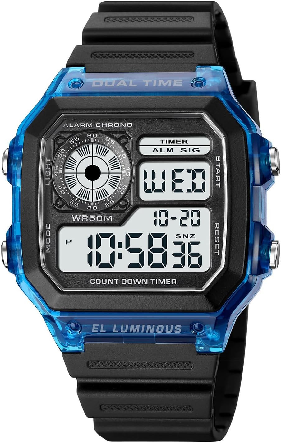 Men’s Digital Multi-Function Watches Dual Time Alarm Stopwatch Countdown Backlig