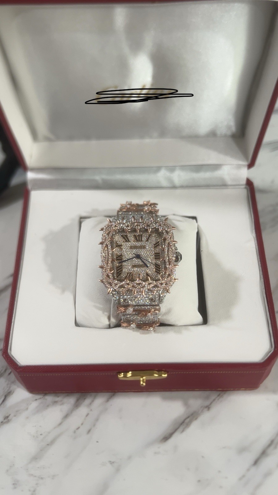 VVS Moissanite Watch Full Automatic Movement 41 MM Rose And White Thorns
