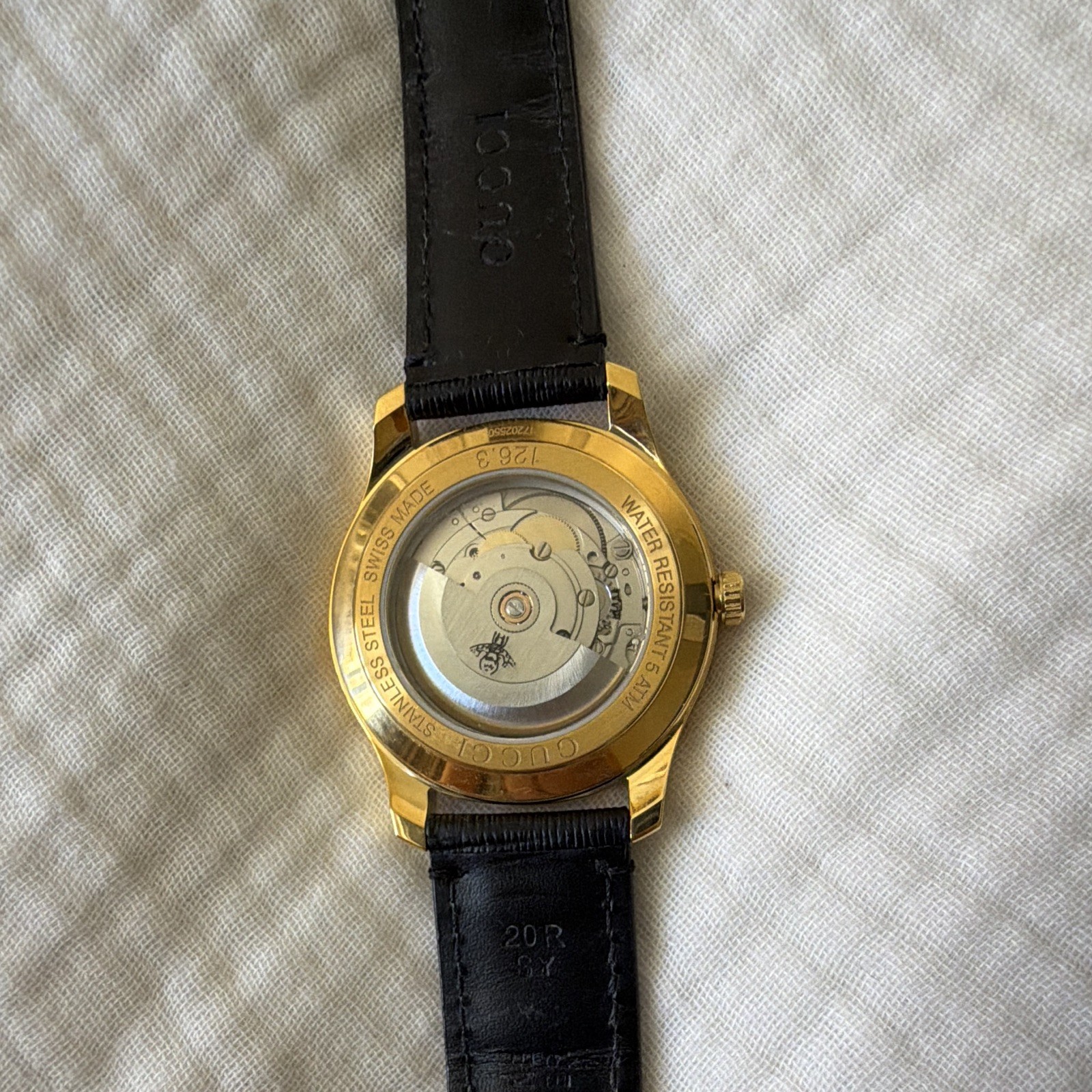 Gucci YA126340 Automatic 40mm Gold Dial/Case Black Leather Date 50m $2,000