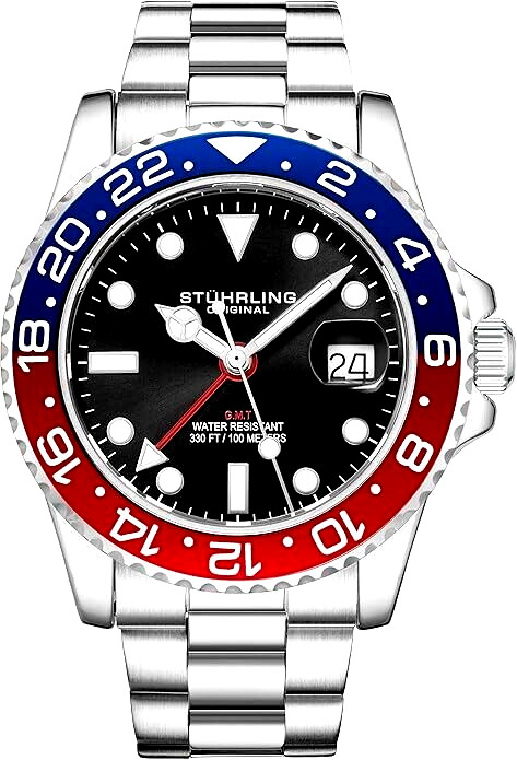 WATCH Stuhrling RARE LUXURY Men’s PEPSI style Bracelet / NEW + BOX & ACCES