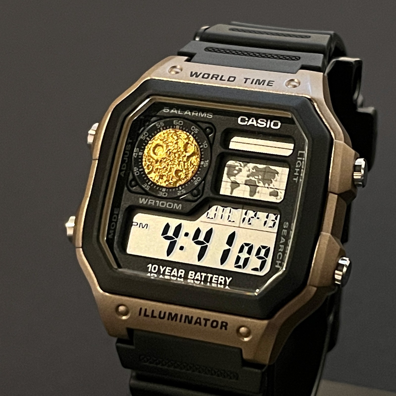 Casio AE1200 Royale 24K Gold Leaf Moon Sculpture Handmade Mod Bronze Case Watch
