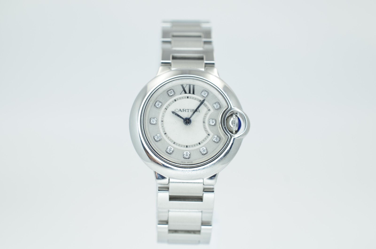 Cartier Ballon Bleu 28mm 3009 factory silver diamond dial 2016 with B and P