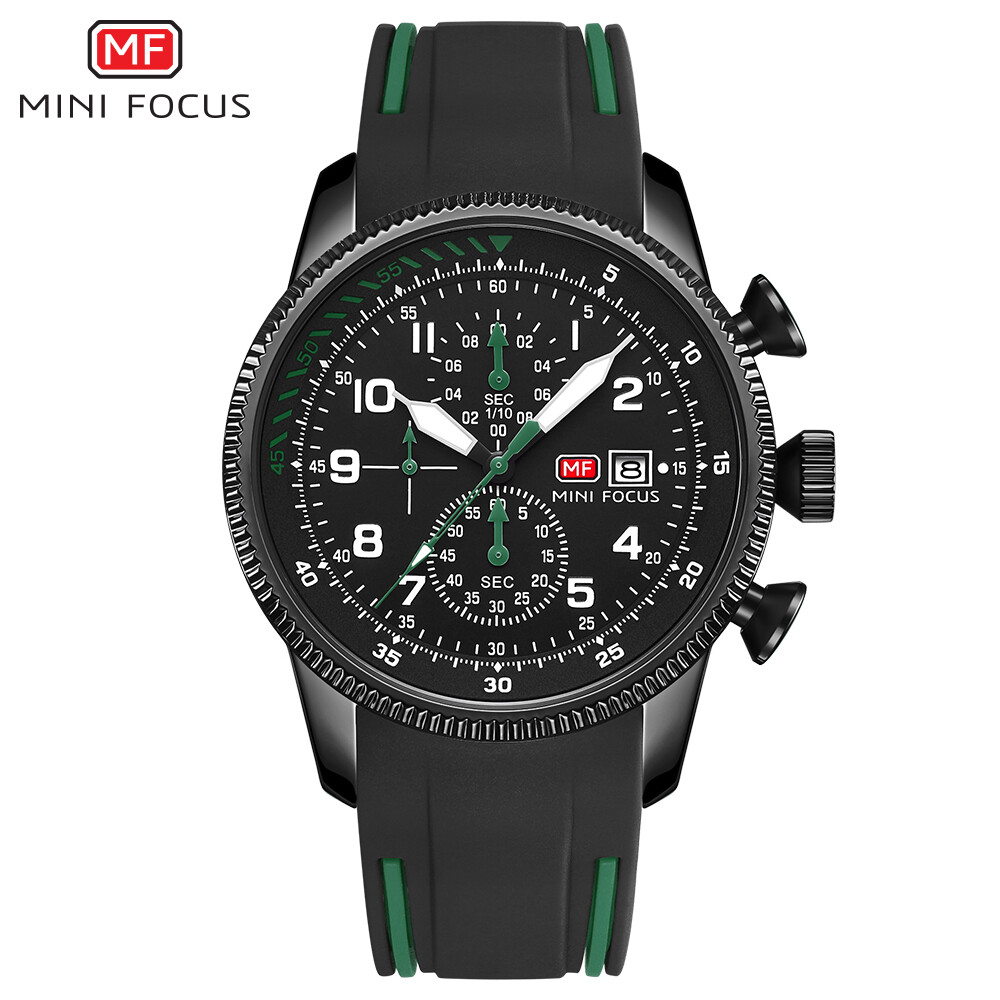 MINI FOCUS Men Quartz Watch Chronograph Wristwatch Luminous Silicone Males Watch