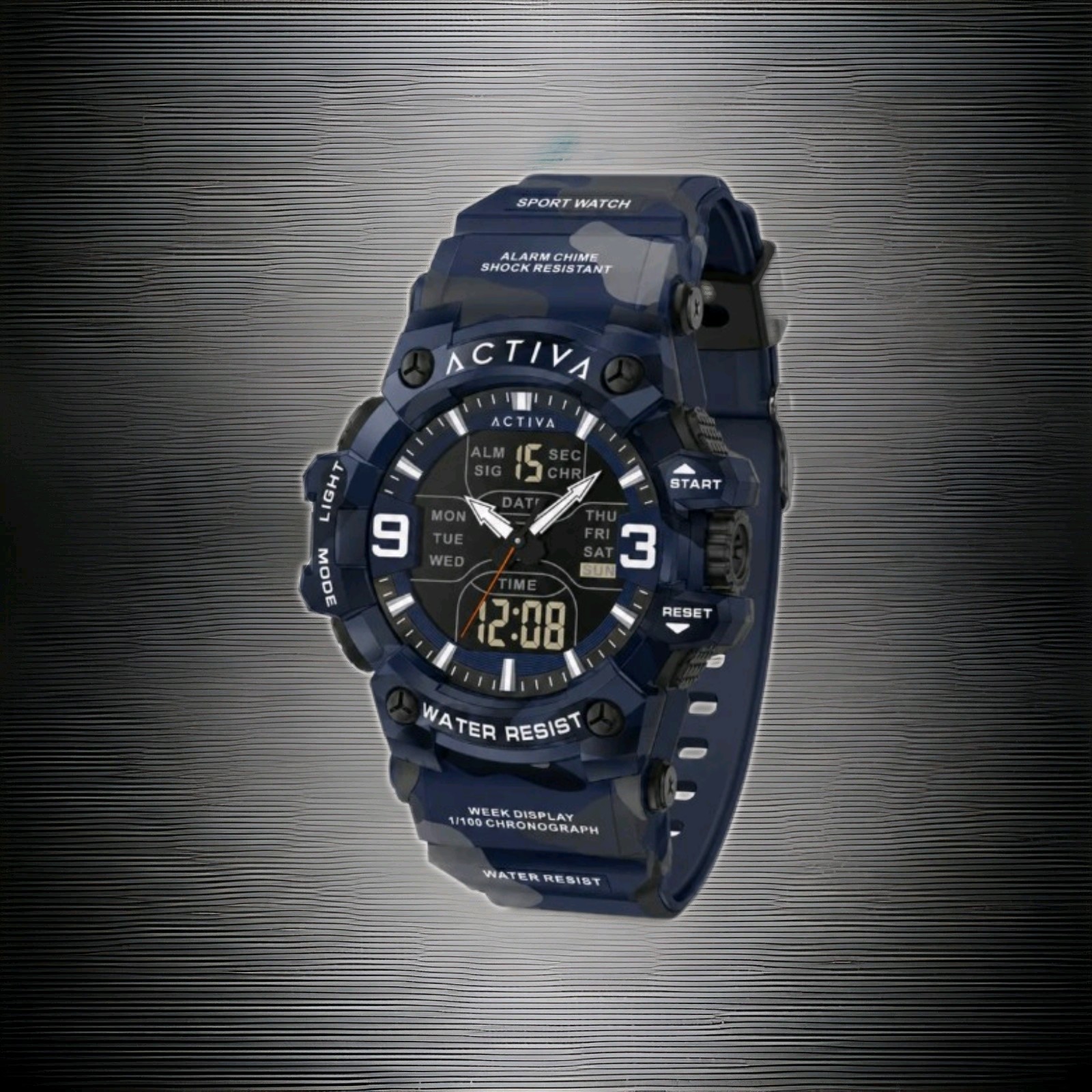 NEW Activa x Invicta Men’s Dual Time Digital Watch 53mm Blue Camo ACW8049MC-004
