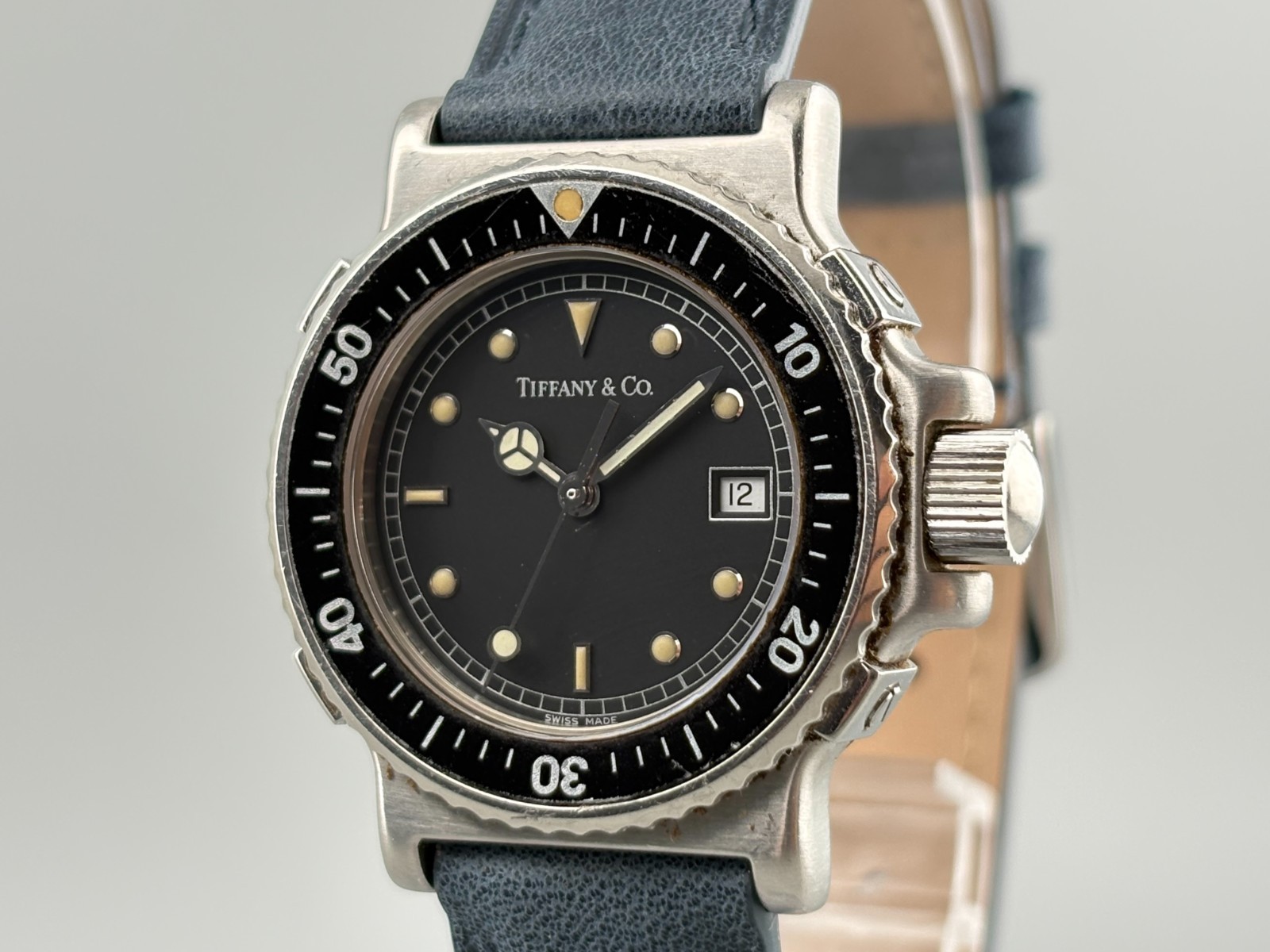 Vintage Tiffany & Co. L0719 30 mm Steel Black Dial Leather Quartz Women’s Watch