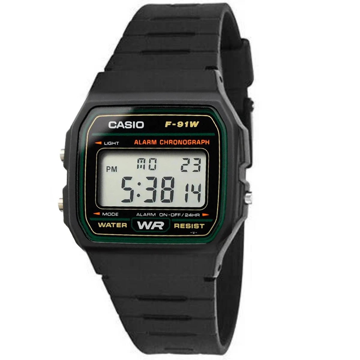 Casio F-91W-3 Digital 30M WR Green Trim Alarm LED Backlight Stopwatch Resin