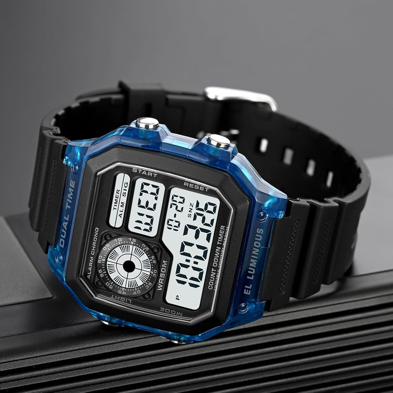 Men’s Digital Multi-Function Watches Dual Time Alarm Stopwatch Countdown Backlig