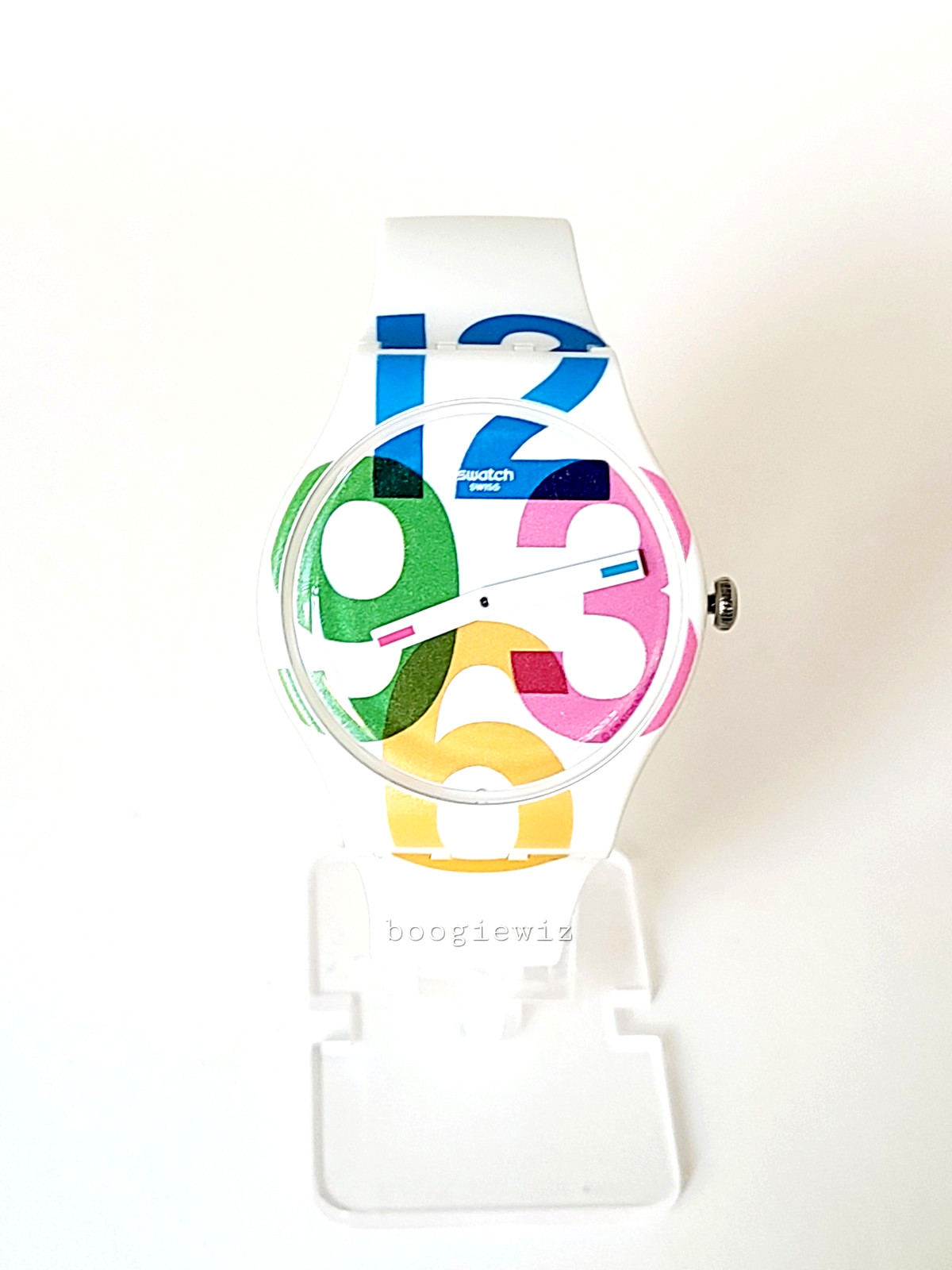 SWATCH, SWISS MADE, CLK WISE LARGE ASSORTED NUMBERS, SU0W117, NEW IN BOX