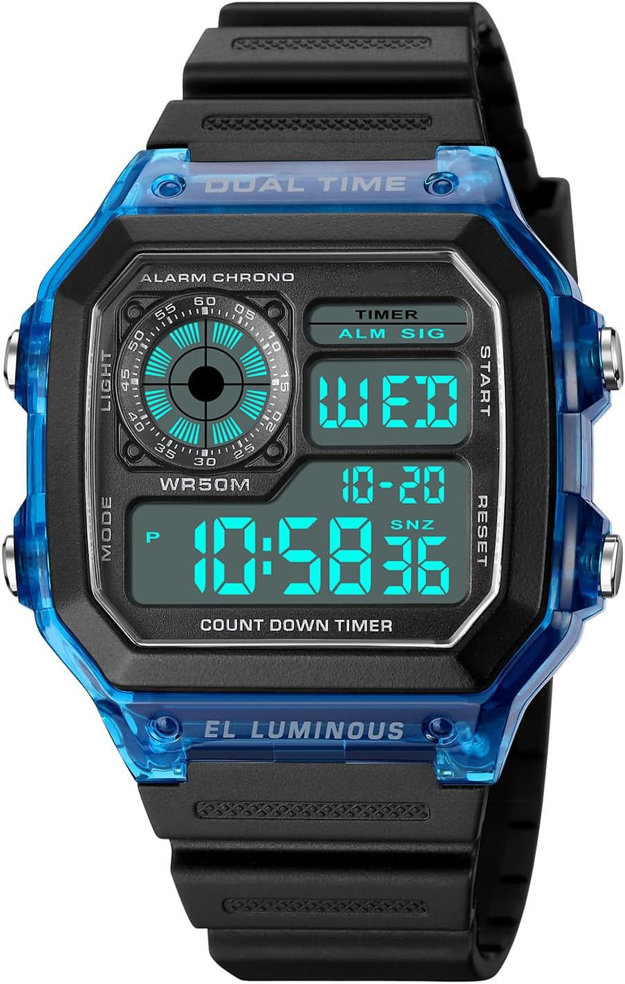 Men’s Digital Multi-Function Watches Dual Time Alarm Stopwatch Countdown Backlig