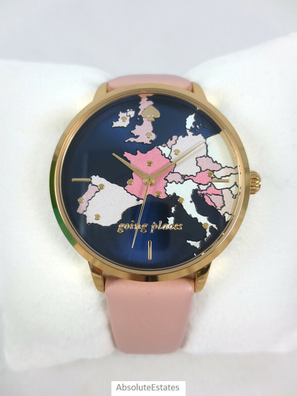 NEW Kate Spade Metro Travel Map Navy Nude Pink Gold Watch KSW9039 Going Places