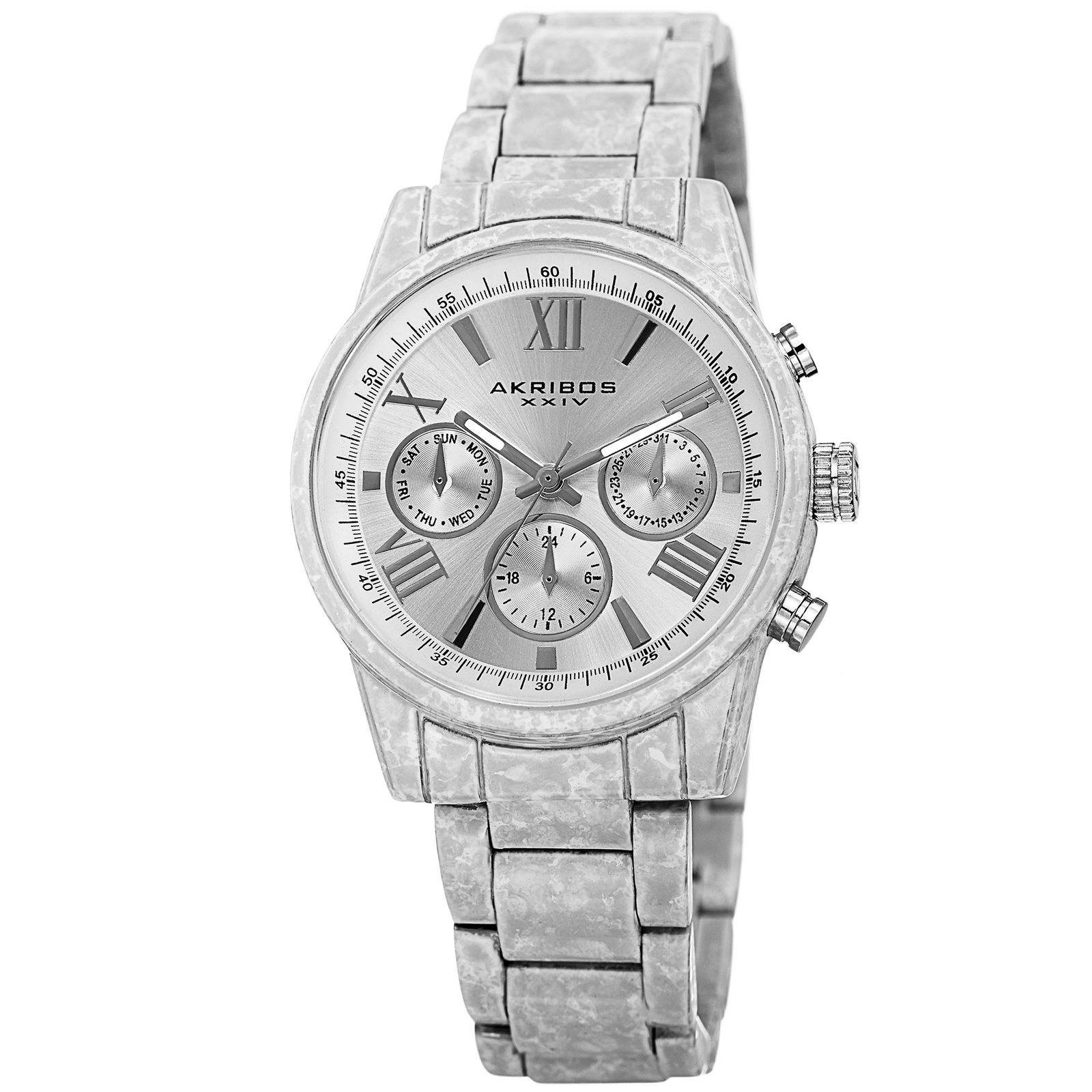 Women’s Akribos XXIV AK929WT 24 Hour Indicator Marble Design Bracelet Watch