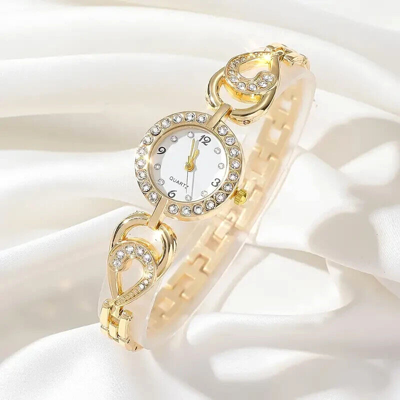 Fashion Sparkling Rhinestone Quartz Watch Timeless Golden Chain Women Girls Gift