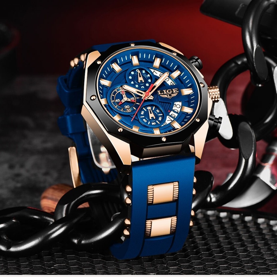 LIGE Men Watch Quartz Date Luminous Chronograph Waterproof Sport Wristwatch Gift
