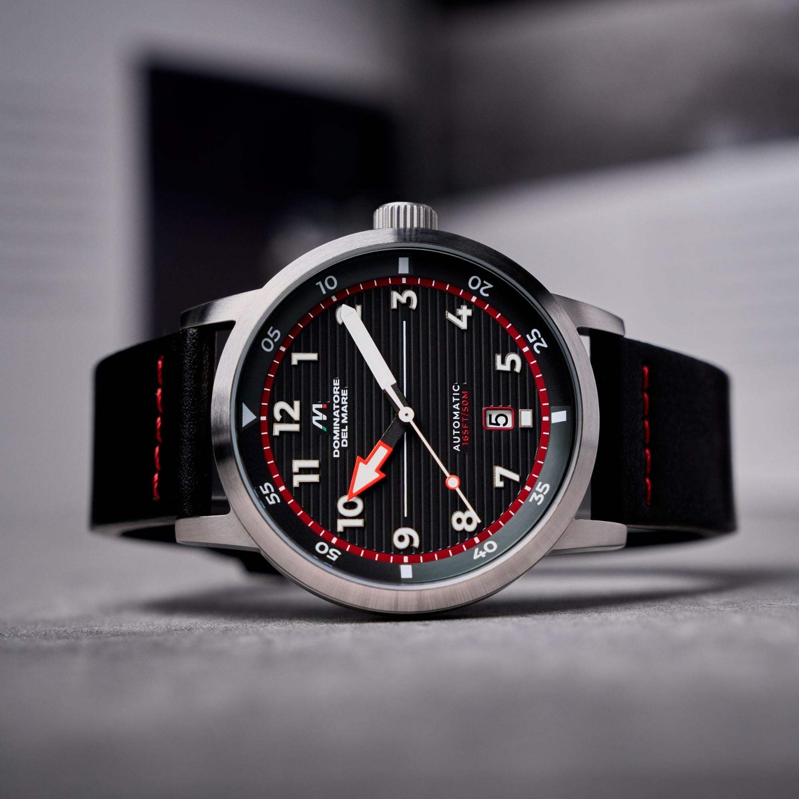 Camogli Automatic Black / Black & Red Leather | Black Dial Wristwatch DD-8025-06