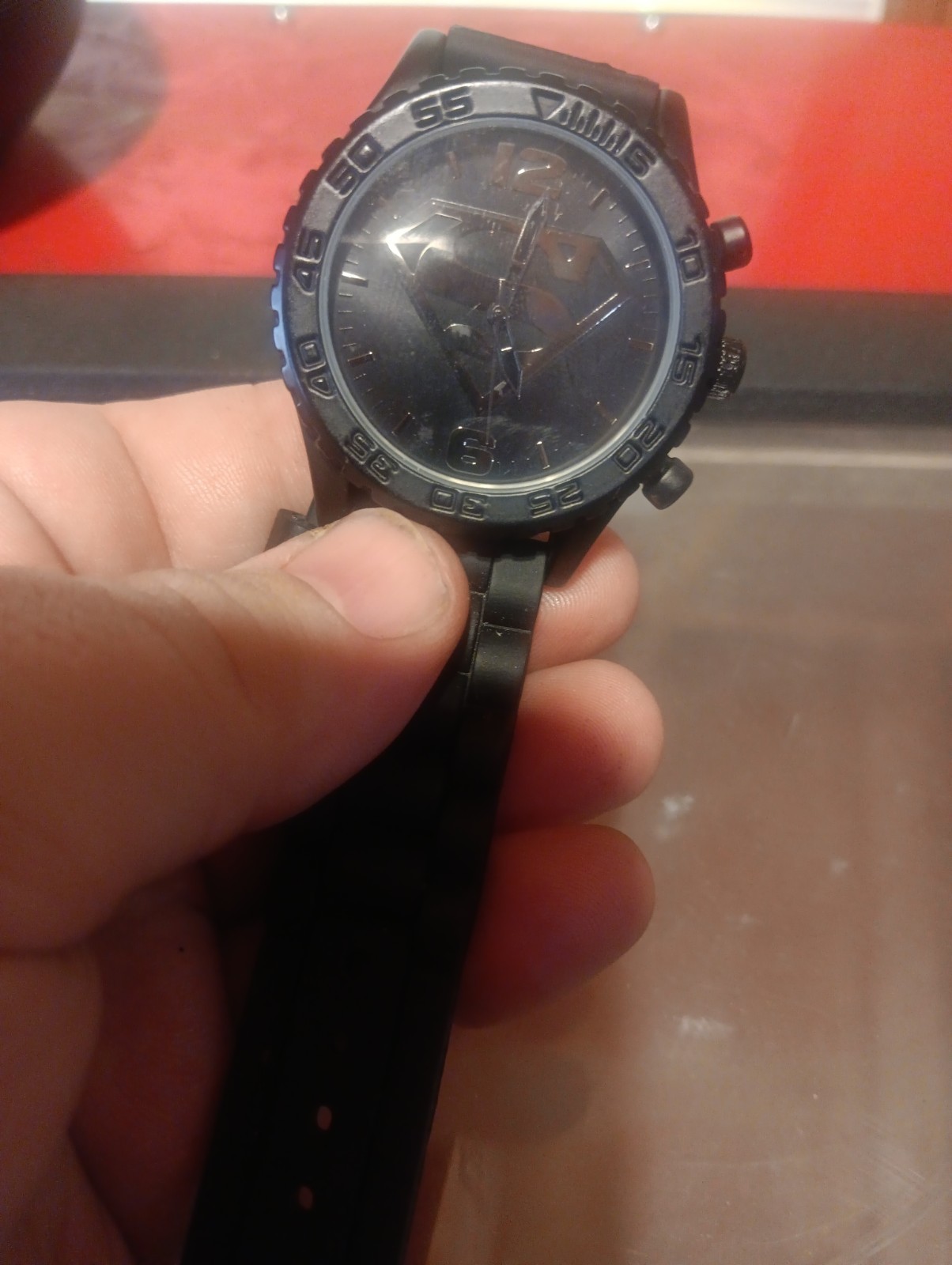 Accutime DC Comics Superman Watch Black SR626SW*Untested*, Notworking, As Is!