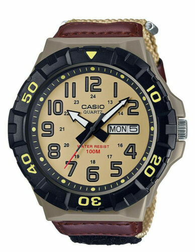 Casio MRW210HB-5BV, Oversized Dial, Khaki Nylon Band, Day/Date, 100 Meter WR