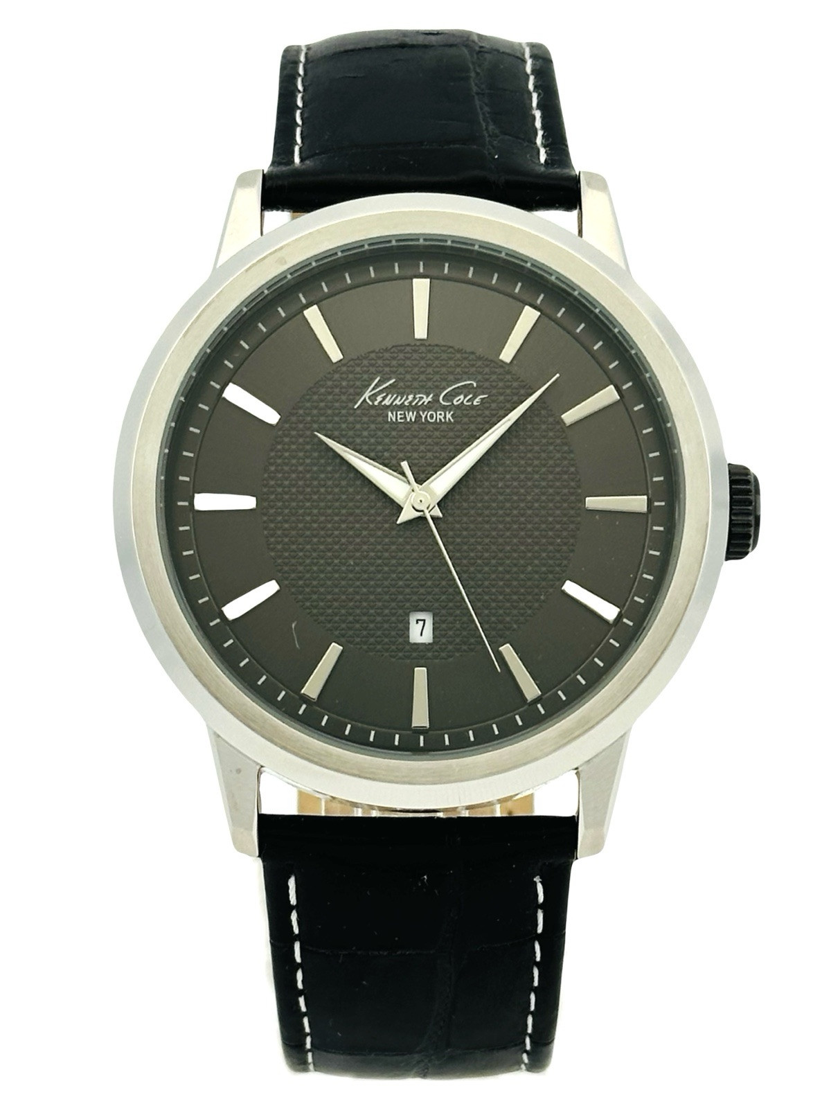 Kenneth Cole Men’s NY KC1951 Grey Guilloché Dial Black Leather Strap Watch