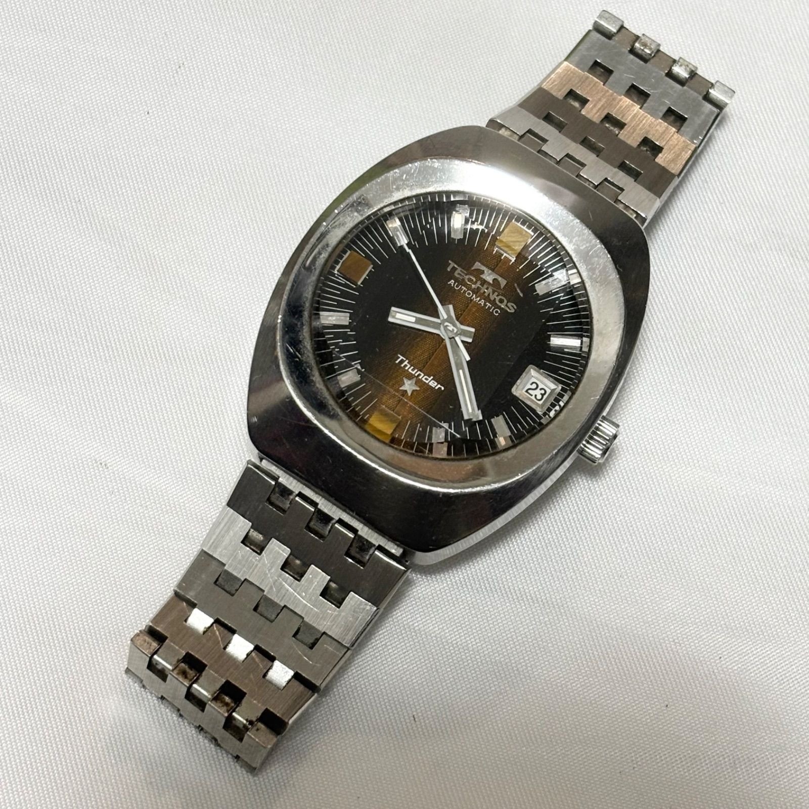 TECHNOS Thunder Watch Black Silver 18.0cm Case 4.2×3.7cm Date Japan