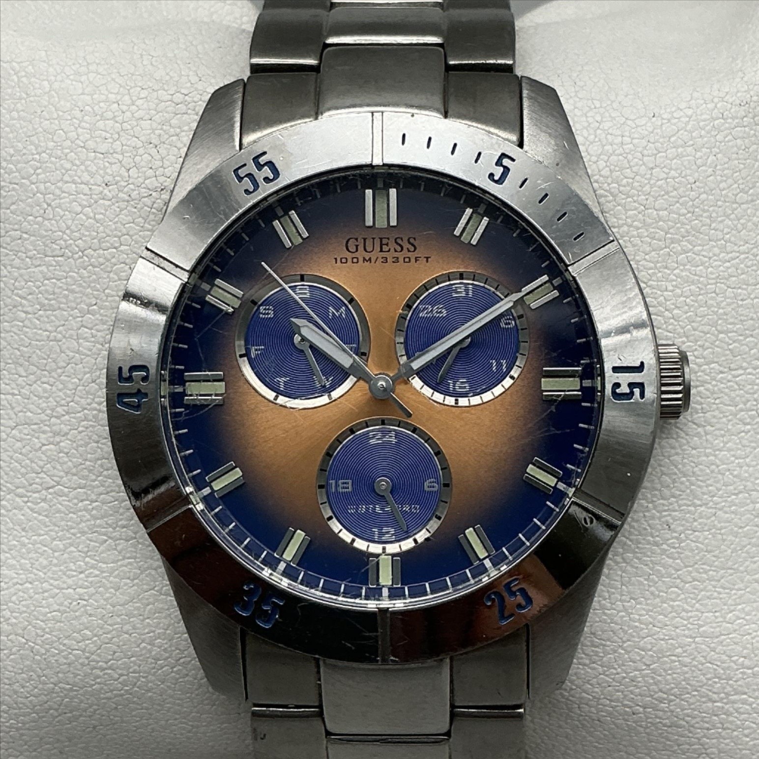 Guess Waterpro C58557G Mens Watch 39mm Blue Dial Stainless New Battery 7.5″