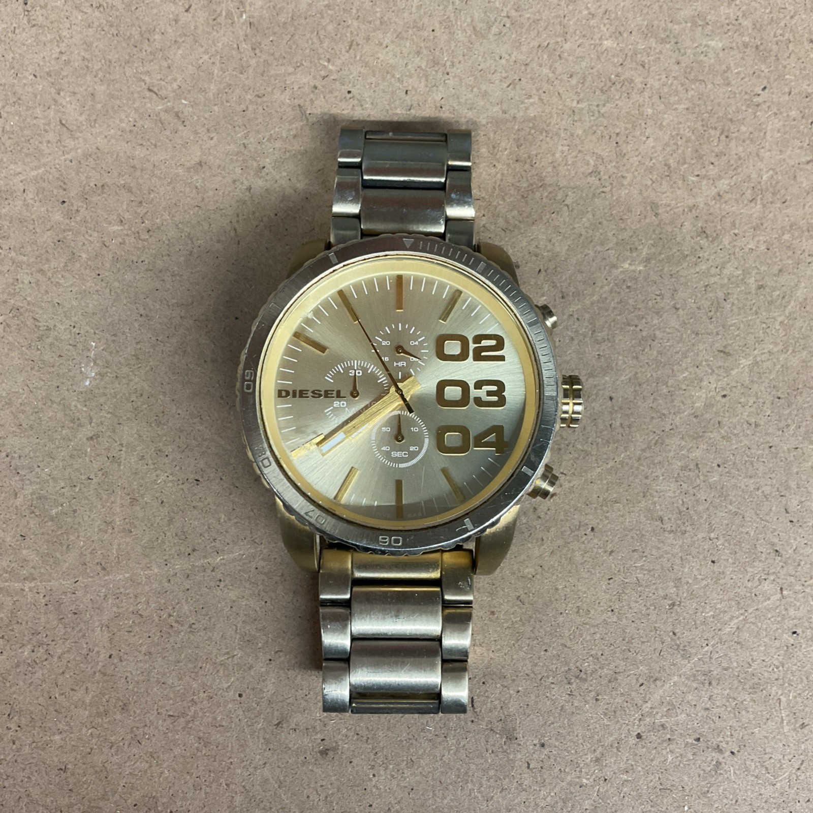Diesel Double Down DZ4268 Men Gold Stainless Steel Analog Wristwatch -No Battery