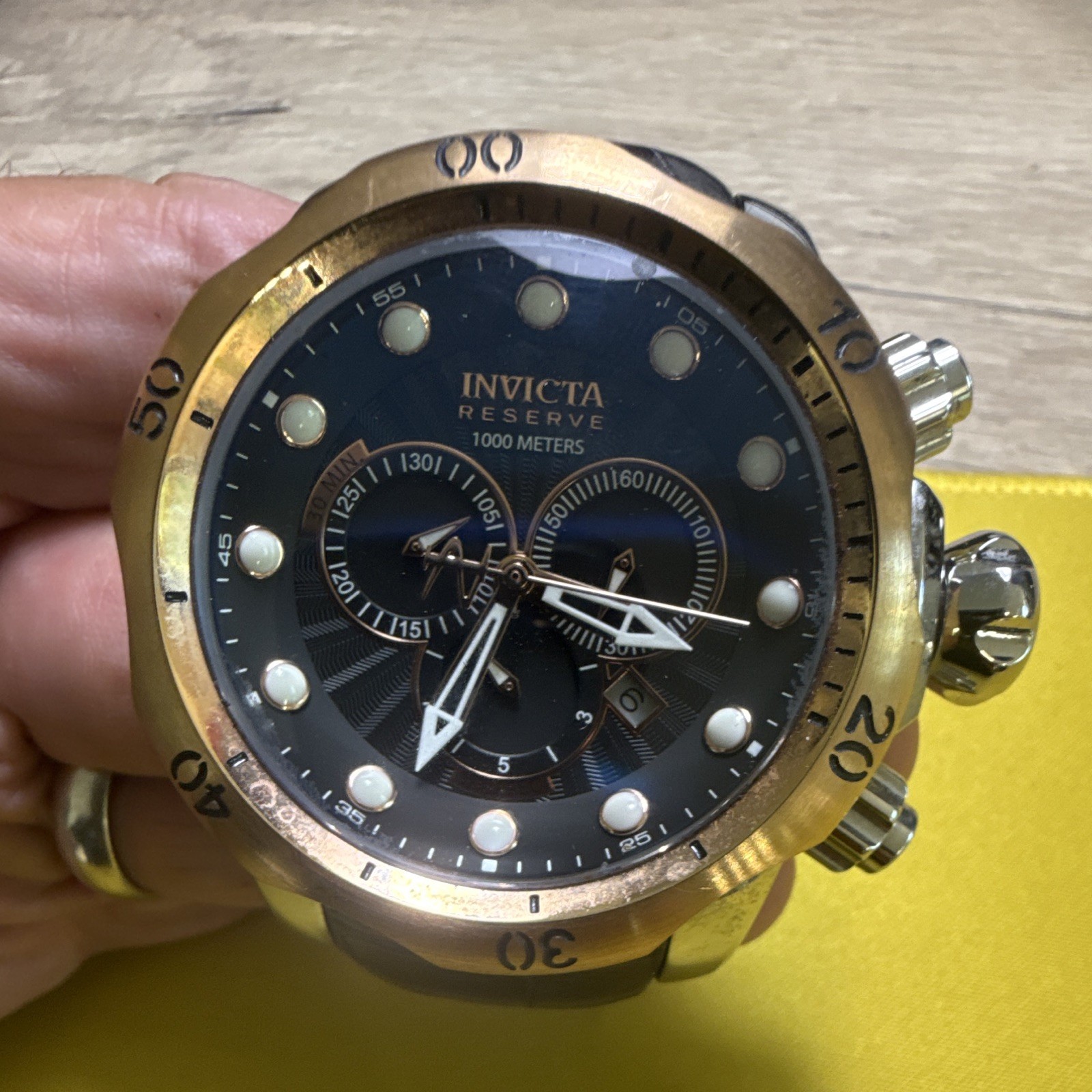 Invicta Reserve Venom Swiss Chronograph Diver Watch Black Dial Gold Case (0360)