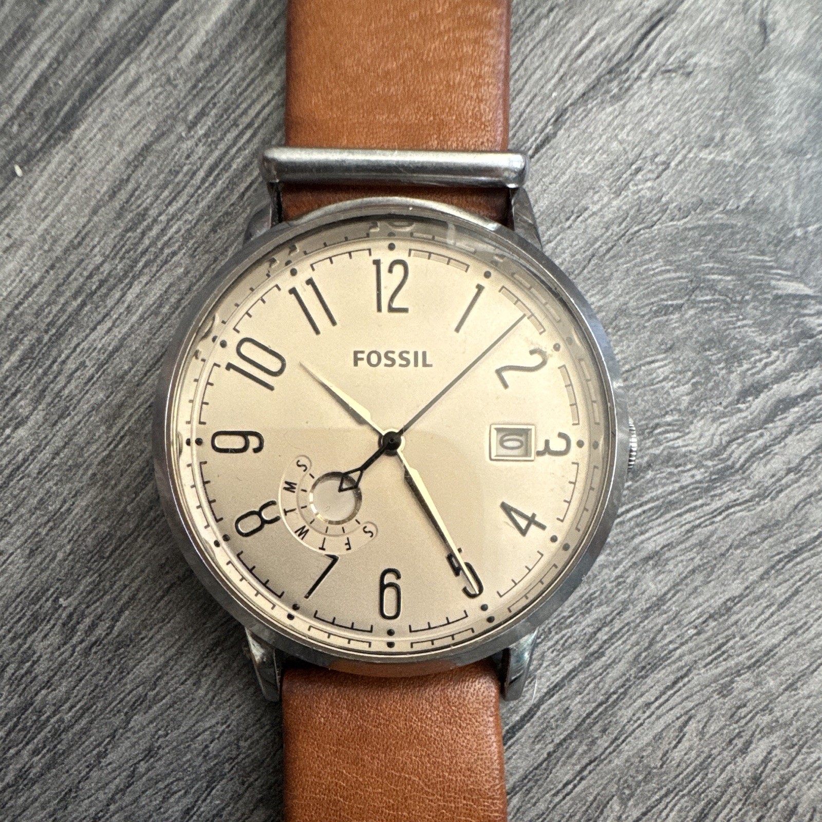 Fossil ES3958 Men’s Quartz Analog Date Watch 44mm Brown/Black Leather 50m